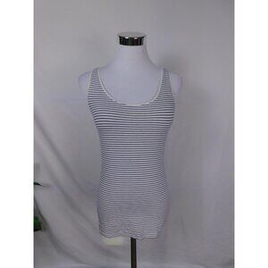 H&M Tank Top Womens Small White Navy Blue Striped Basic Ribbed Stretch Shirt